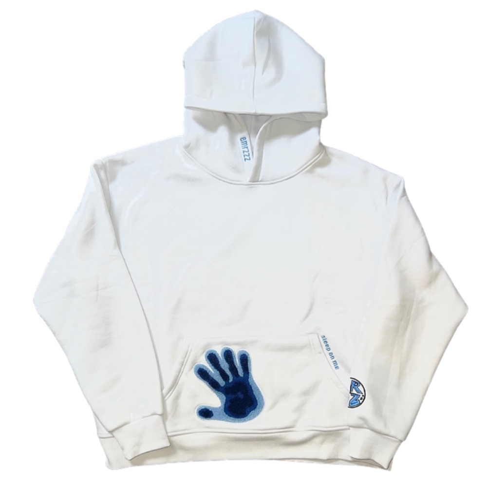 Blue and white hoodie from the brand Emrzzz, it’s all new and super comfy.